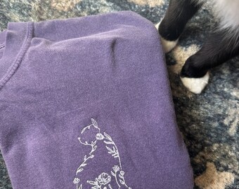 Embroidered CAT MOM  Short Sleeve Shirt - Floral cat Mama Shirt - cat comfort color shirt - Mom gift - custom cat shirt - cat mom tee