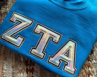 Embroidered Zeta Tau Alpha Applique sweatshirt - ZTA wear - Sorority Sweatshirt - Big/Little Gift - Sorority Greek Licensed Merch
