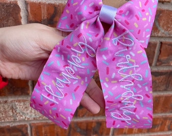 Embroidered sprinkle Happy Birthday Bow with Name - Personalized Happy Birthday Bow - Embroidered sprinkle Birthday Bow