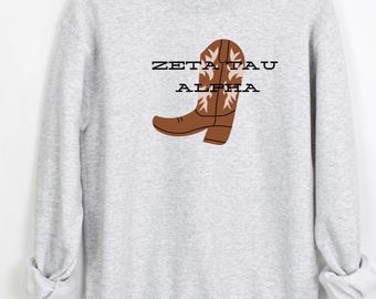 Embroidered Zeta Tau Alpha western sweatshirt - ZTA wear - Sorority Sweatshirt - Big/Little Gift - Sorority Greek Licensed Merch - Bow ZTA