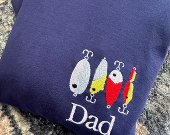 Father’s Fishing Embroidered Shirt -Fathers Day Shirt - personalized dad shirt - embroidered lure shirt - personalized grandpa fishing shirt