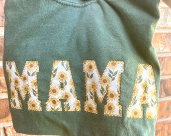 Embroidered Sunflower Mama Short Sleeve Shirt - Appliqué Mama Shirt - Mama gift - Mom gift