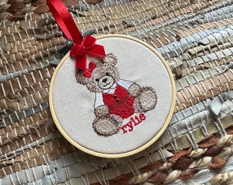 Embroidered Bear Christmas Ornament: Personalized Heirloom Gift
