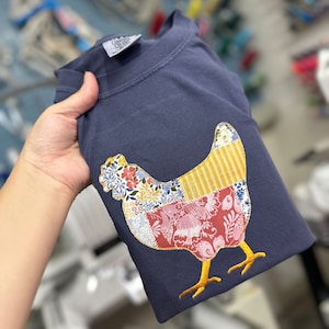 Embroidered Chicken Shirt -  Farmhouse Chicken Tee -  Chicken Gift for Her - Chicken Mama Shirt - Quilted Chicken Tee - Farm Shirt