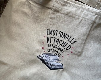 Gestickt, emotional verbunden mit einem fiktiven Charakter Buch Tasche - Buch Tasche - Book Store Tasche - Bibliothek Tasche - Booktok Canvas Tasche