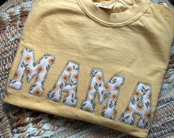 Camicia a maniche corte con ricamo girasole Mama - Camicia Mama con applicazioni - Regalo mamma - Regalo mamma