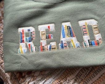 Embroidered read applique chapter sweatshirt  - book sweatshirt - embroidered classic book sweatshirts - book fabric  - book obsessed