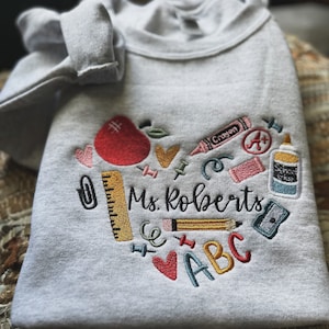 Embroidered 90s Vibe Teacher Sweatshirt - Embroidered Teacher Sweatshirt - Teacher Gift - Student Teacher Sweatshirt - DayCare Sweatshirt