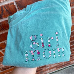 Girl Mom Embroidered Shirt Floral Embroidered Shirt Personalized Embroidered Shirt image 1