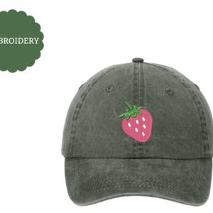 Embroidered strawberry hat - nature cap -  cottage core hat - strawberry hat