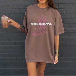 Tri Delta cowgirl shirt - Delta Delta Delta boot wear - Sorority Shirt - Big/Little Gift - Sorority Greek Licensed Merch - Tri Delta Wear