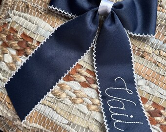 Embroidered Moonstitch Bow with Name - Personalized  Bow - Embroidered Moonstitch Bow
