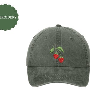 Embroidered strawberry hat - nature cap -  cottage core hat - strawberry hat