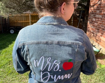 Embroidered Teacher Jean Jacket - Personalized Jean Jacket