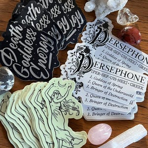 Persephone, Goddess Energy, Sorceress - 3 piece sticker lot - Empowerment, Laptop decal, Glow in the dark, Witchy