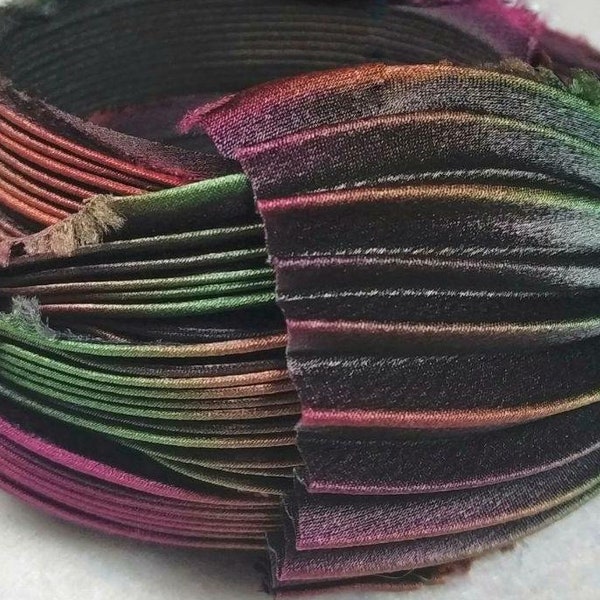 30cm Handmade pleated natural silk shibori ribbon not toxic dyes 1/3 yard embroidery textile application