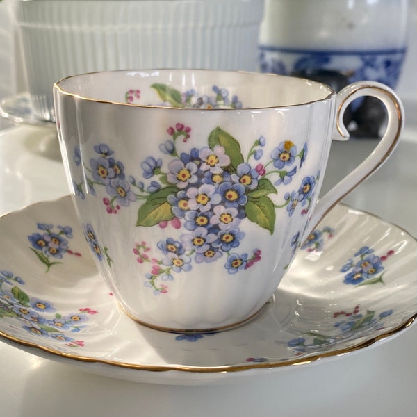 Vintage Royal Tuscan Fine English Bone China 'FORGET ME NOT' Teacup and Saucer