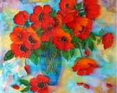 Poppies in a blue vase