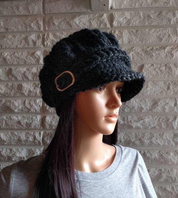 Black Crochet Newsboy Hat - Etsy display picture 3
