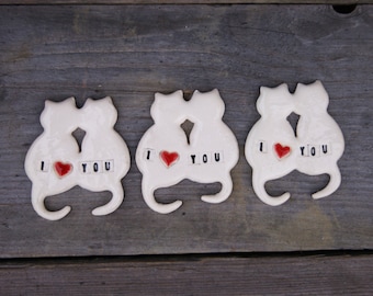 Ceramic cats magnet with the inscription "I Love You", cat fridge magnet, gift for cat lovers, cat magnet, cute magnet, i love you gift