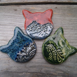 Ceramic cat head magnet, cute blue cat magnet, Ceramic kitten, refrigerator magnet, gifts for cat lovers, red cat, green cat, gift cat