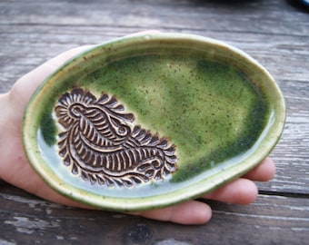 Ceramic green t-light holder, green soap dish, tea bag holder, ceramic green ring dish, multifunctional green bowl, green jewelry dish