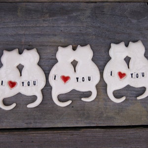 Ceramic cats magnet with the inscription &quot;I Love You&quot;, cat fridge magnet, gift for cat lovers, cat magnet, cute magnet, i love you gift