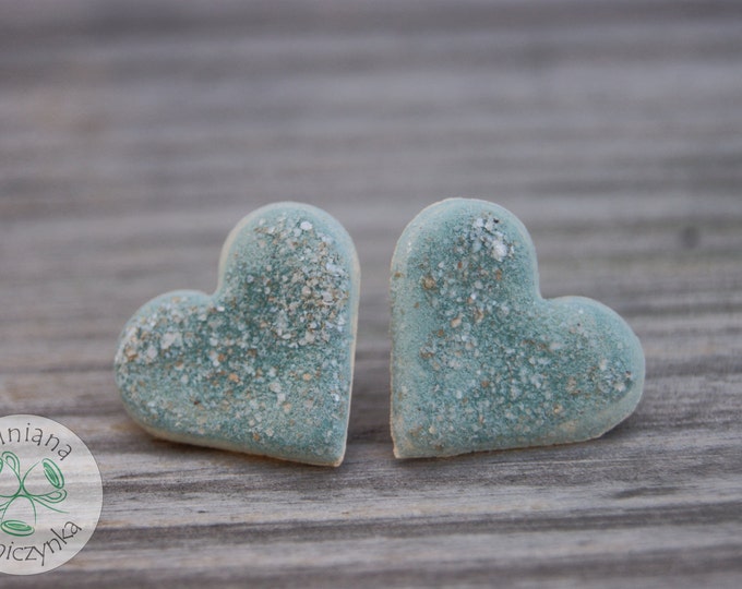 2 Big sky blue heart stud earrings blue earrings blue stud womens gift ceramic heart earrings Ceramic stud surgical steel stud