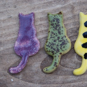 Cat fridge magnets, Ceramic kittens, refrigerator magnets, ceramic cat magnet, purple cat, Yellow cat, Green cat, striped cat, cats magnet image 2