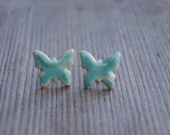 Ceramic turquoise butterfly studs earrings, Ceramic studs butterfly, turquoise studs, butterfly earrings, ceramic earrings, surgical steel