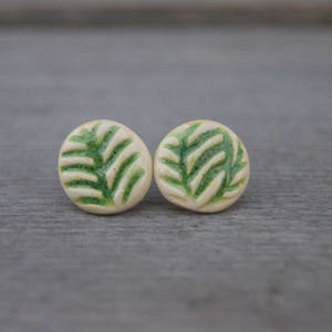 Ceramic green earrings, ceremic green stud, green ornament stud, Big stud, green stud, green Earrings, bohemian jewelry, sensitive ears stud zdjęcie 1