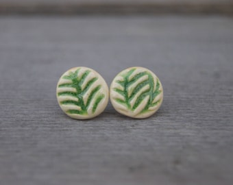 Ceramic green earrings, ceremic green stud, green ornament stud, Big stud, green stud, green Earrings, bohemian jewelry, sensitive ears stud