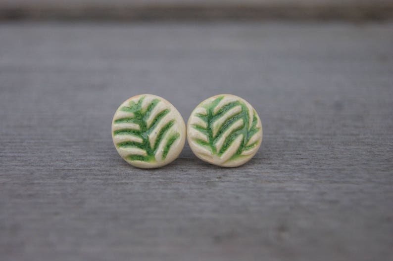 Ceramic green earrings, ceremic green stud, green ornament stud, Big stud, green stud, green Earrings, bohemian jewelry, sensitive ears stud zdjęcie 1