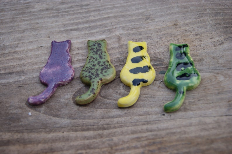 Cat fridge magnets, Ceramic kittens, refrigerator magnets, ceramic cat magnet, purple cat, Yellow cat, Green cat, striped cat, cats magnet image 6