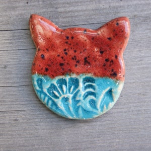 Ceramic cat head magnet, Green cat, blue cat, Turquoise cat, red cat head magnet, Ceramic kittens refrigerator magnet, gifts for cat lovers Red cat