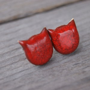 Red Ceramic Kitty Head Earrings with Surgical Steel Pins and Elegant Gift Box image 3