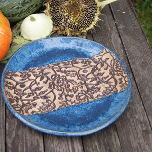 Ceramic blue dish, plate with ornament, bohemian dish, serving plate, blue plate, cake plate, a plate for snacks ,fruit plate, housewarming image 6