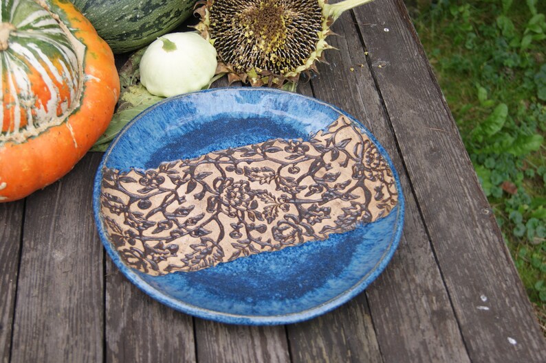 Ceramic blue dish, plate with ornament, bohemian dish, serving plate, blue plate, cake plate, a plate for snacks ,fruit plate, housewarming image 6