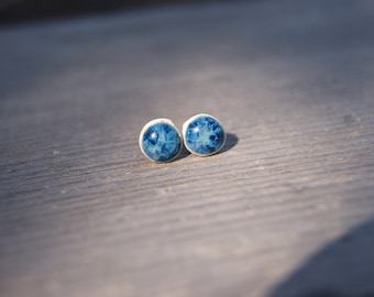 Tiny blue dot earrings, Ceramic stud, ceramic blue earrings, surgical steel posts, sister gift, blue dot earrings, tiny earrings