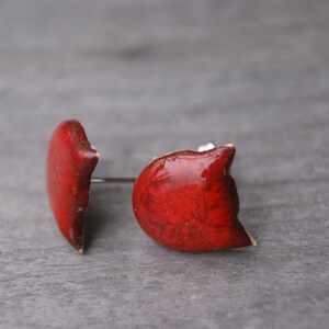 Red Ceramic Kitty Head Earrings with Surgical Steel Pins and Elegant Gift Box image 6
