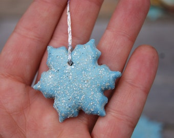 Blue elegant handmade ceramic snowflake/star on the Christmas tree, Christmas Ornaments, blue snowflake pendant, Christmas gift decor