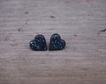 Dark blue ceramic heart studs earrings, Ceramic studs, ceramic earrings, Ceramic posts, dark blue studs, sensitive ears, dark blue earrings