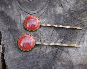 Ceramic red hair clip, red Hair Jewelry, red hair pin, red bobby pin, red hair clamp, hand made hair clip, hair decoration, red vintage clip