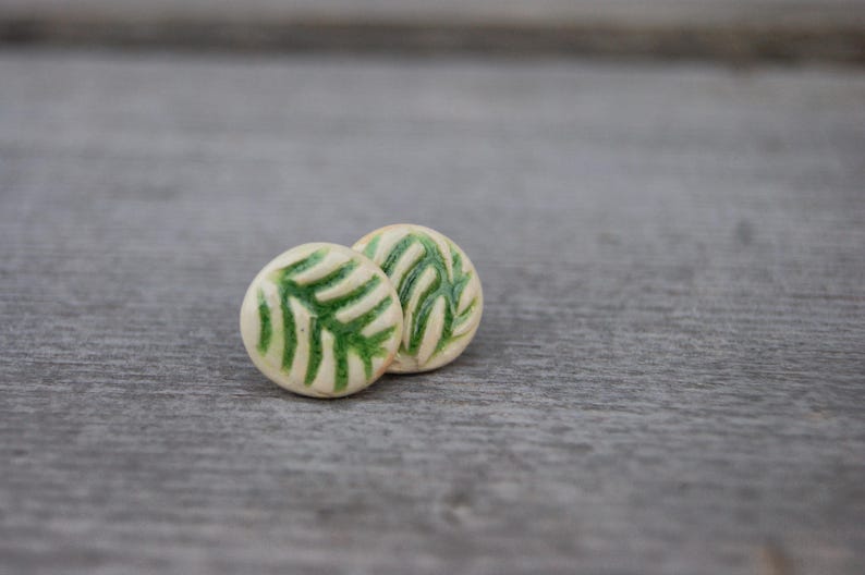 Ceramic green earrings, ceremic green stud, green ornament stud, Big stud, green stud, green Earrings, bohemian jewelry, sensitive ears stud zdjęcie 4