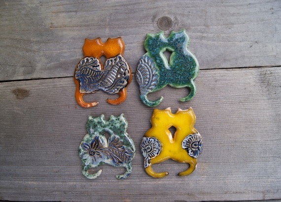 Ceramic Cats magnet, Gift for cat lover, womens gift, cute magnets, ceramic yellow cat magnet, cat lady gift, orange cat magnet, green cat