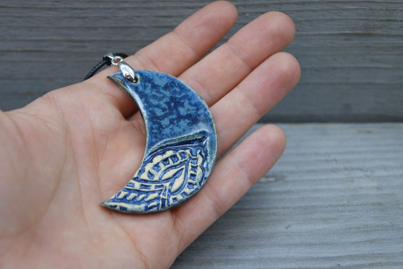 Blue Mooncover pendant, Ceramic necklace, elegant pendant, ceramic blue moon pendant, girlfriend gift, blue ceramic pendant, girlfriend gift image 2