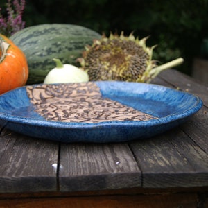 Ceramic blue dish, plate with ornament, bohemian dish, serving plate, blue plate, cake plate, a plate for snacks ,fruit plate, housewarming image 5