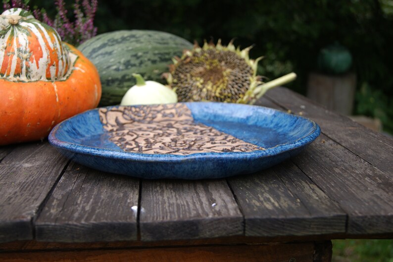 Ceramic blue dish, plate with ornament, bohemian dish, serving plate, blue plate, cake plate, a plate for snacks ,fruit plate, housewarming image 5