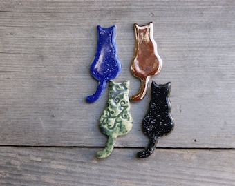 Ceramic cat magnets, cat gift for cat lovers, refrigerator magnet, blue cat, black cat, gold cat, handmade magnet, green cat, for cat lady