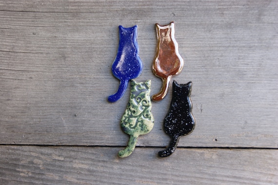 Ceramic cat magnets, cat gift for cat lovers, refrigerator magnet, blue cat, black cat, gold cat, handmade magnet, green cat, for cat lady